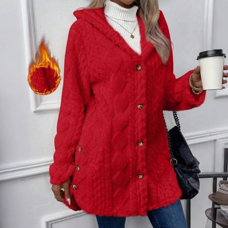 Renee - Hooded Textured Fleece Jacket