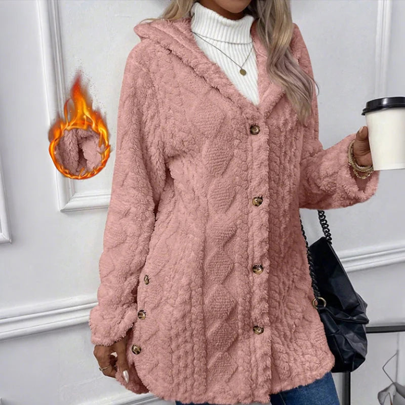 Renee - Hooded Textured Fleece Jacket