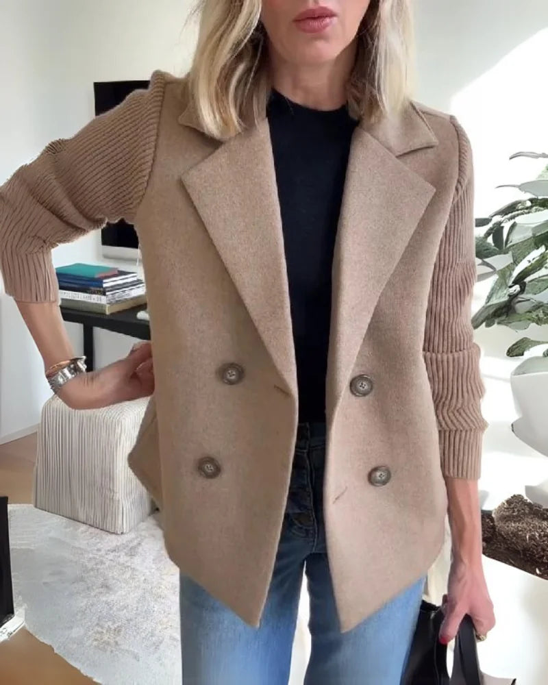 Deborah knit-sleeve wool blazer styled with jeans