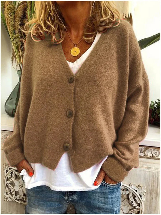 Belinda cozy knit cardigan worn as a warm layer