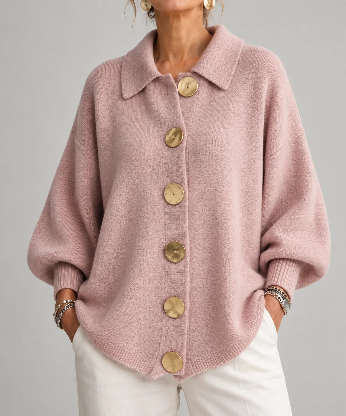 Elowen oversized collared cardigan worn relaxed