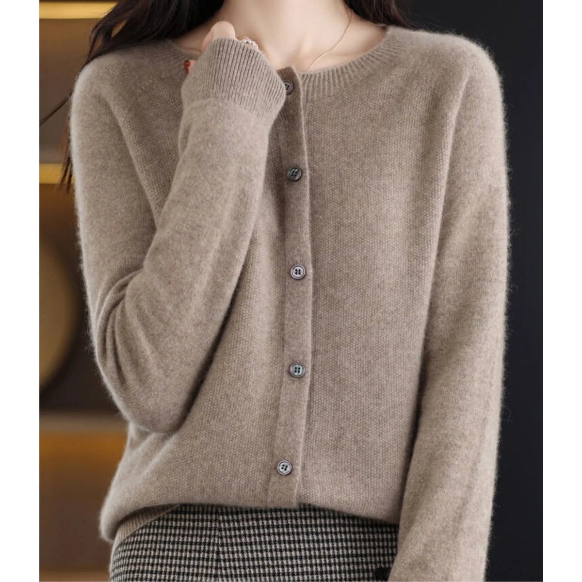 Charlene merino wool cardigan styled for work or casual