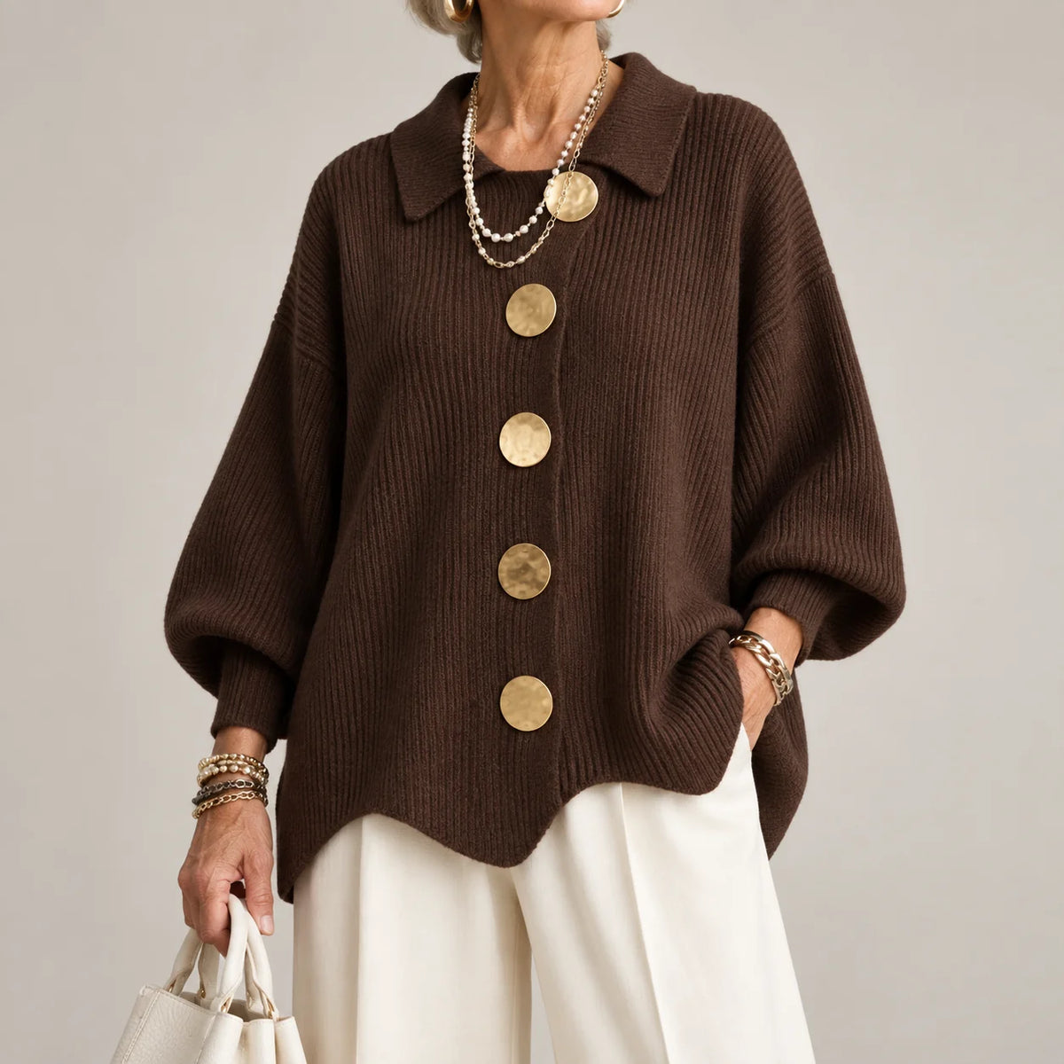 Elowen oversized collared cardigan worn relaxed