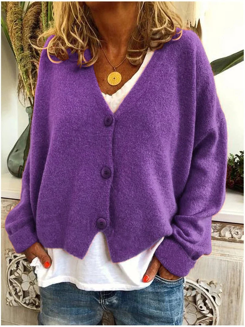 Belinda cozy knit cardigan worn as a warm layer