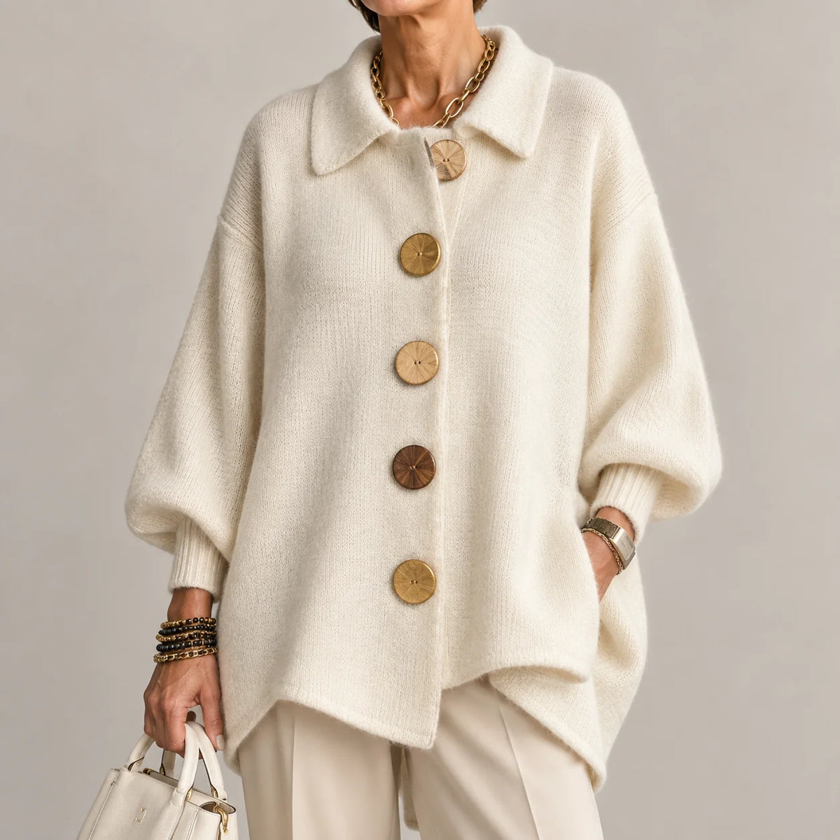 Elowen oversized collared cardigan worn relaxed