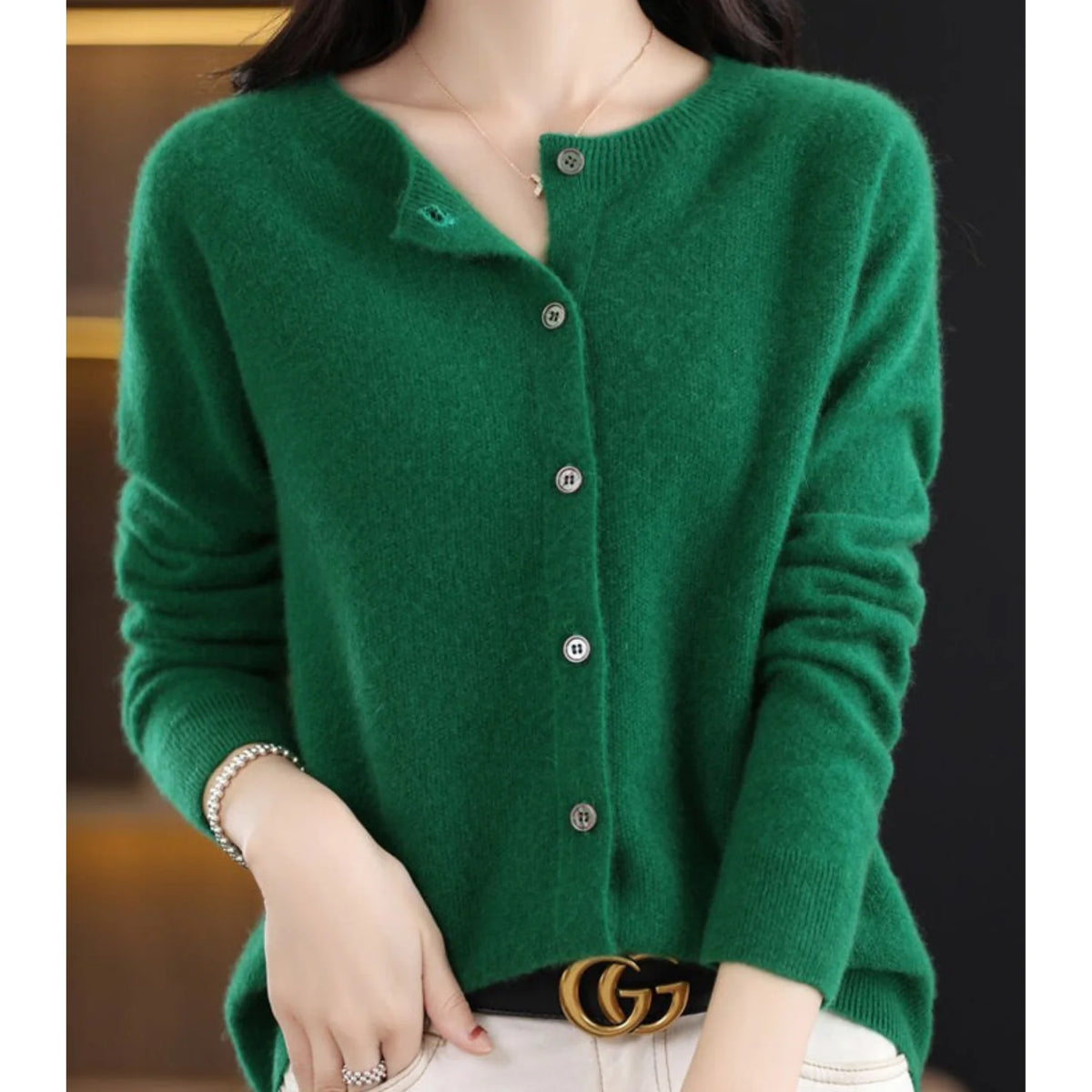 Charlene merino wool cardigan styled for work or casual