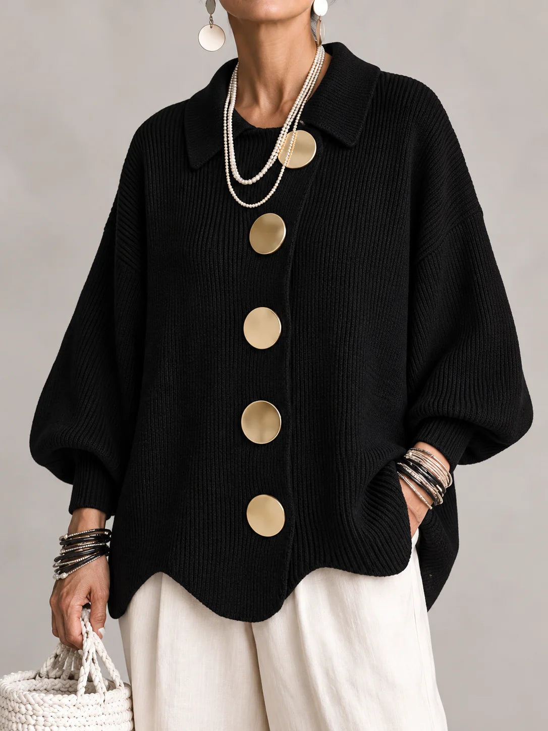 Elowen oversized collared cardigan worn relaxed