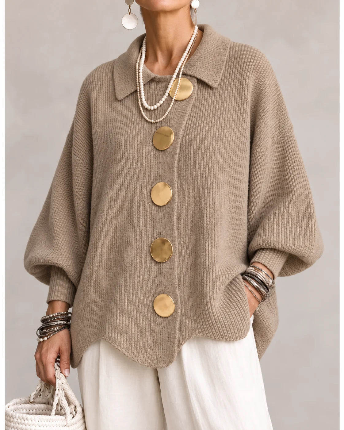 Elowen oversized collared cardigan worn relaxed