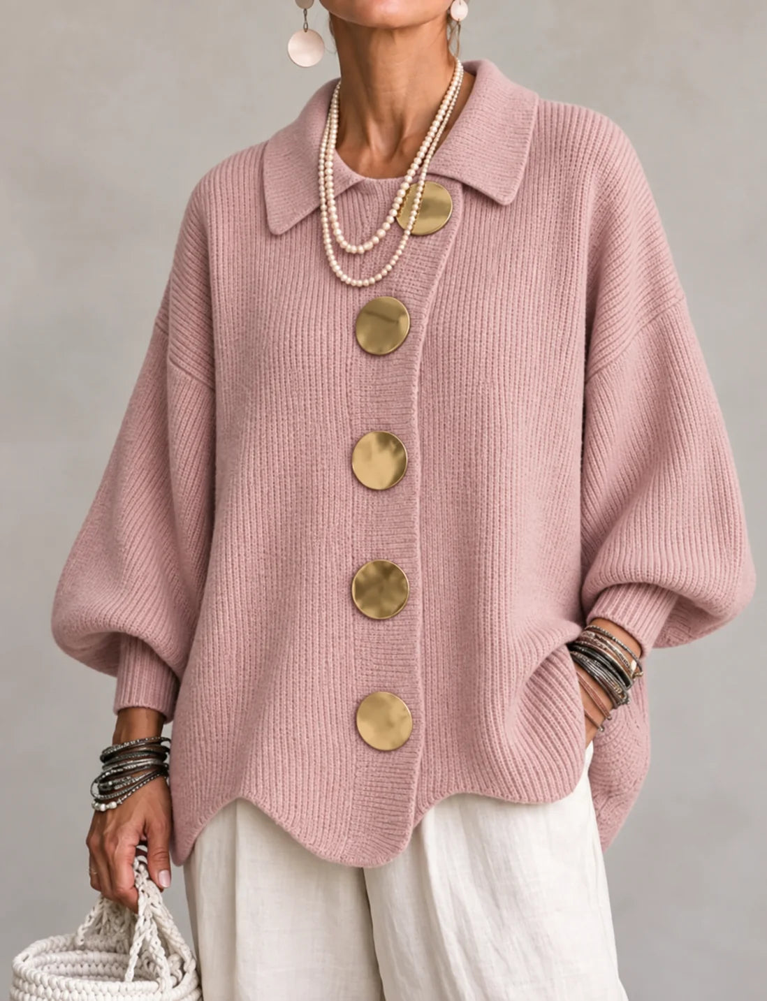Elowen oversized collared cardigan worn relaxed