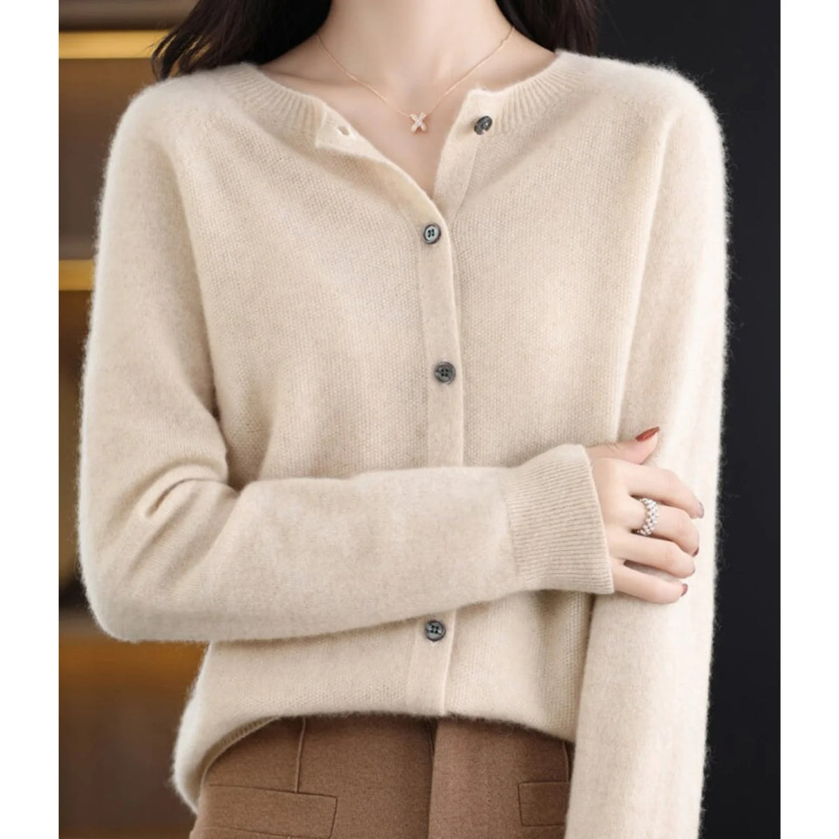 Charlene merino wool cardigan styled for work or casual