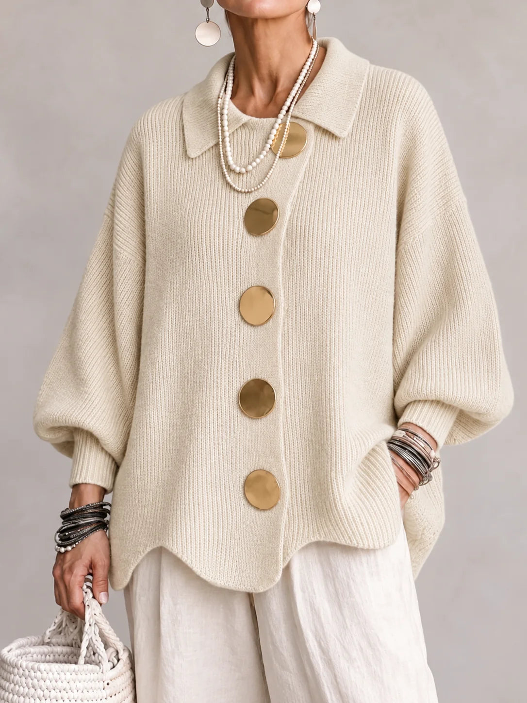 Elowen oversized collared cardigan worn relaxed