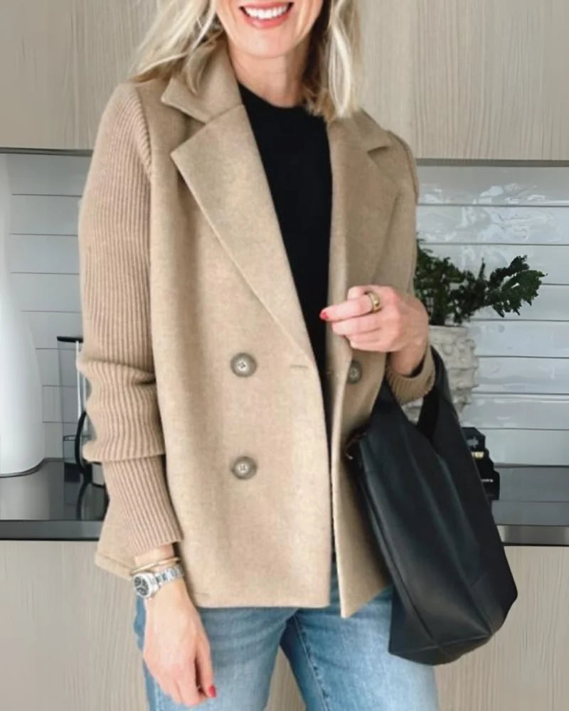 Deborah knit-sleeve wool blazer styled with jeans