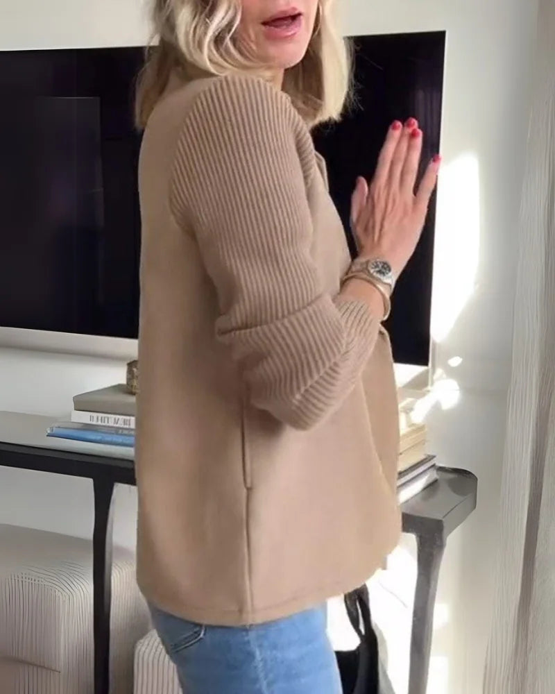 Deborah knit-sleeve wool blazer styled with jeans