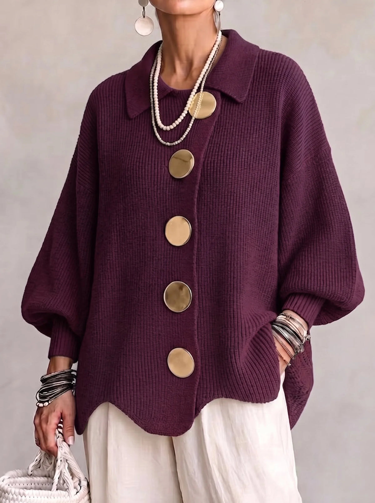 Elowen oversized collared cardigan worn relaxed