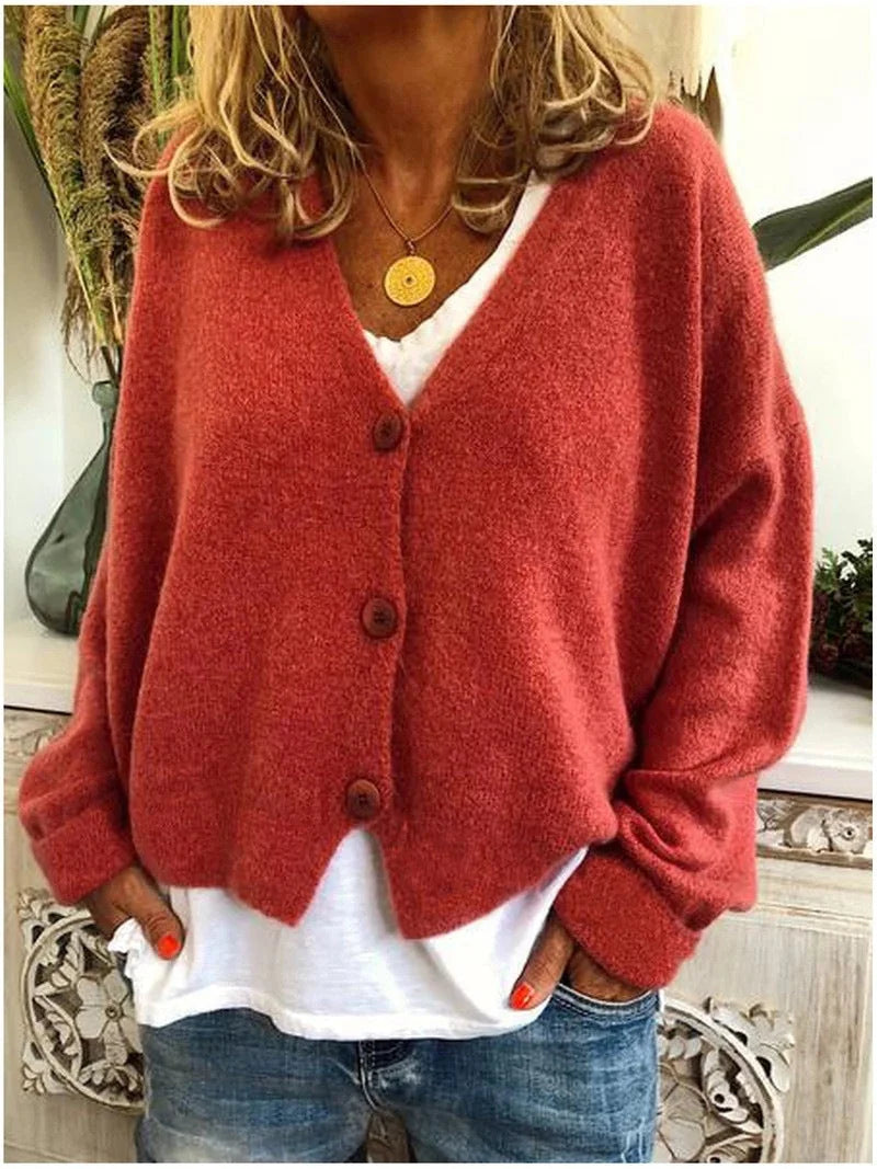 Belinda cozy knit cardigan worn as a warm layer
