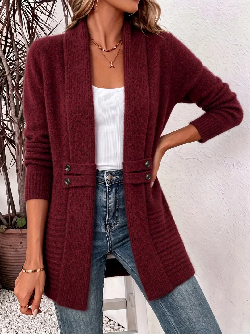 Sophie summer knit cardigan layered over a top