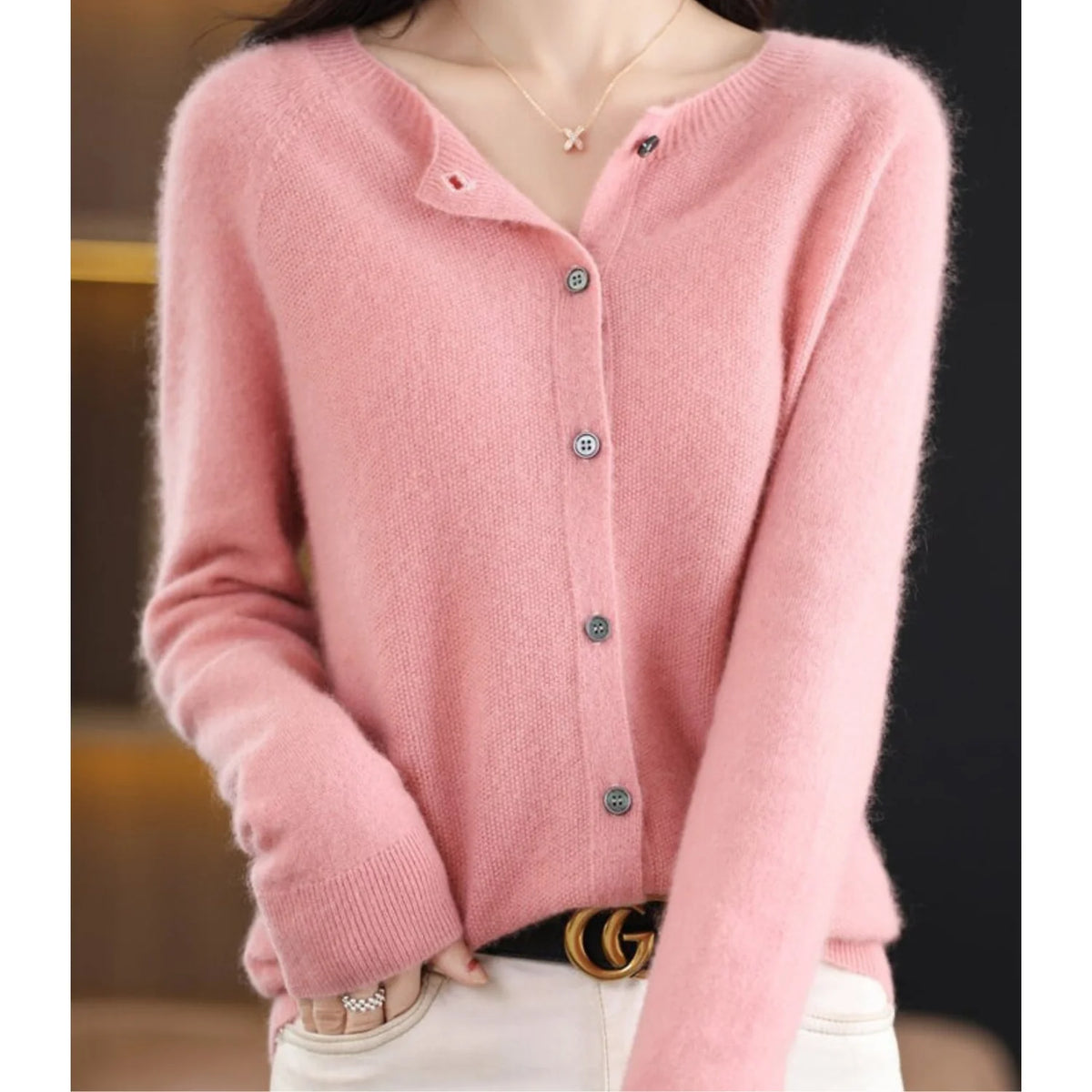 Charlene merino wool cardigan styled for work or casual