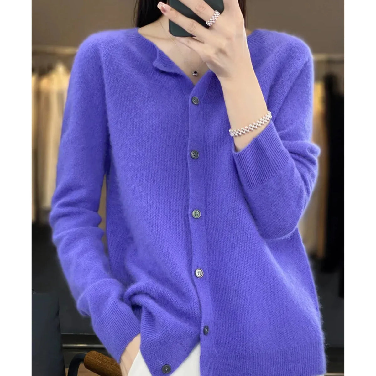 Charlene merino wool cardigan styled for work or casual