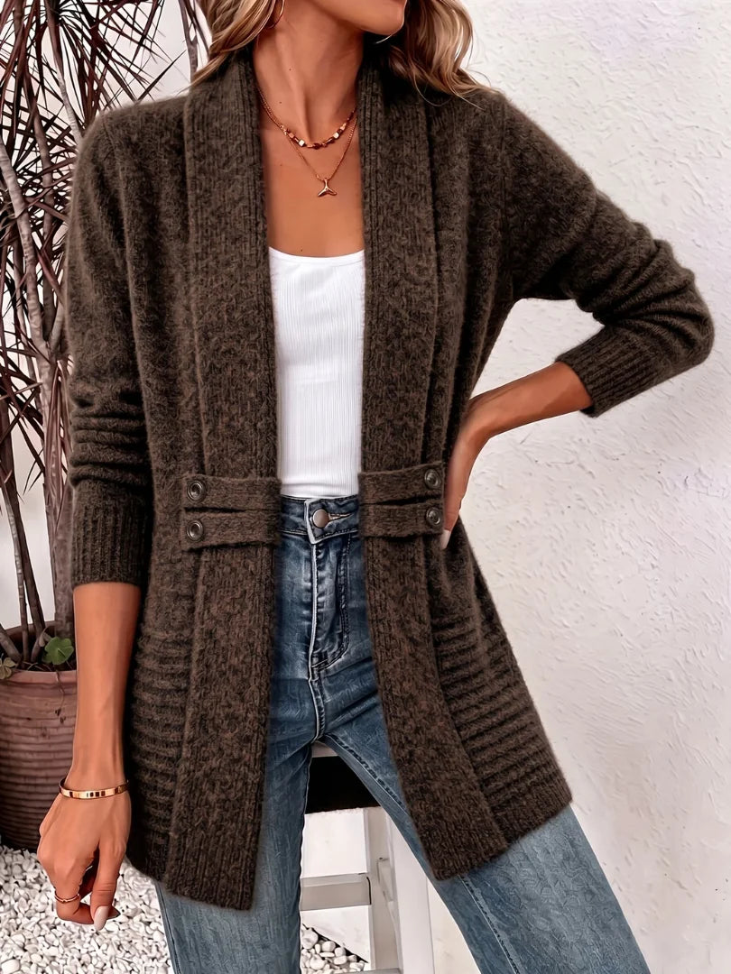 Sophie summer knit cardigan layered over a top