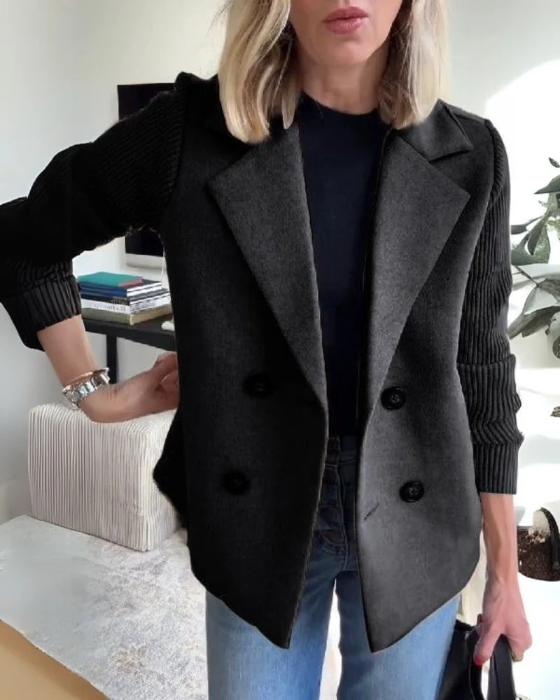 Deborah knit-sleeve wool blazer styled with jeans
