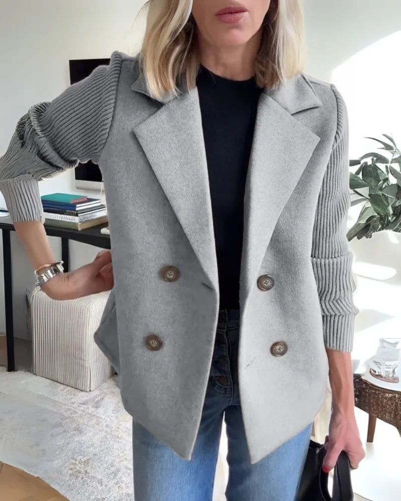 Deborah knit-sleeve wool blazer styled with jeans