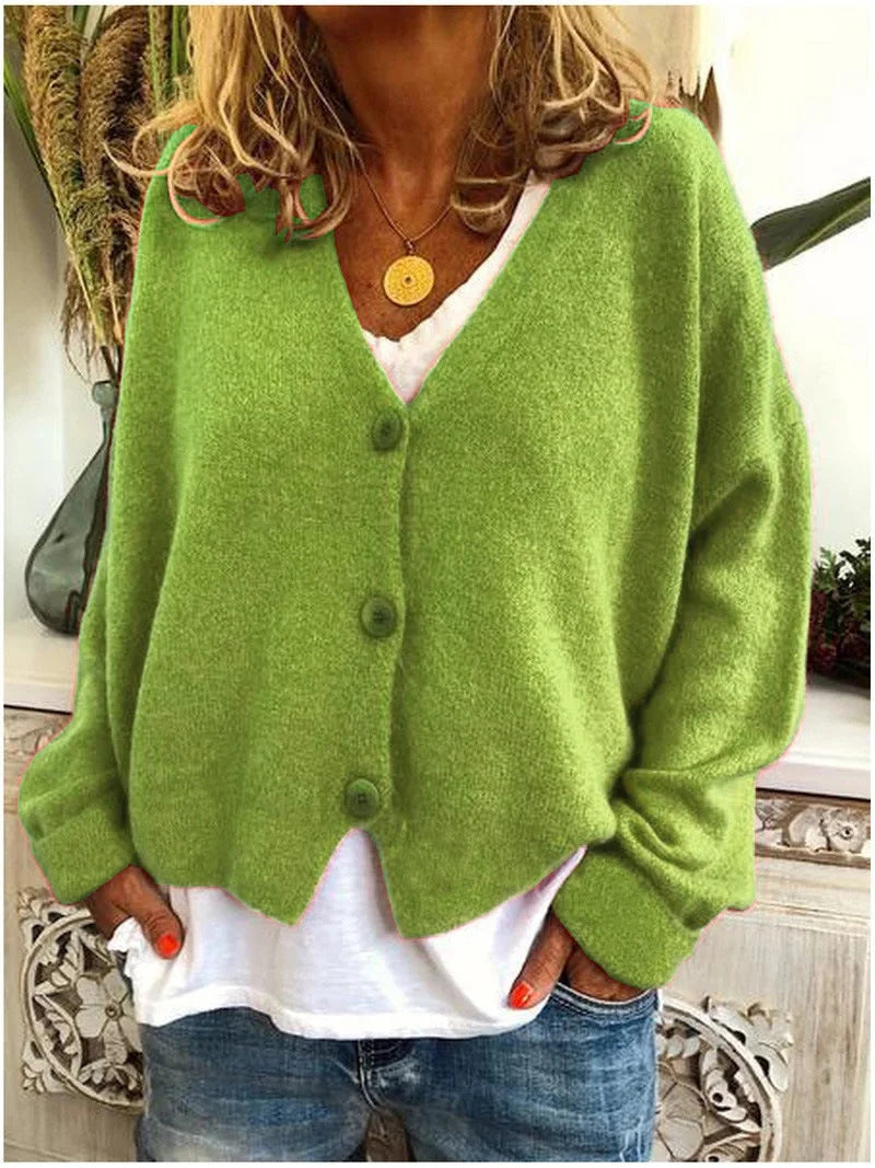 Belinda cozy knit cardigan worn as a warm layer