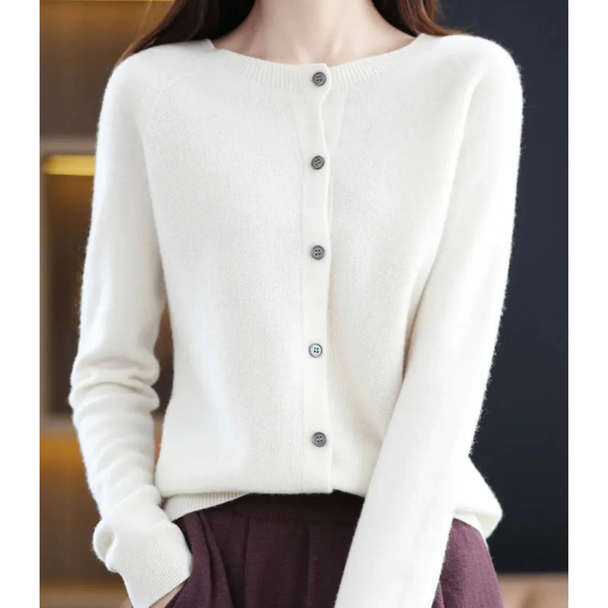 Charlene merino wool cardigan styled for work or casual