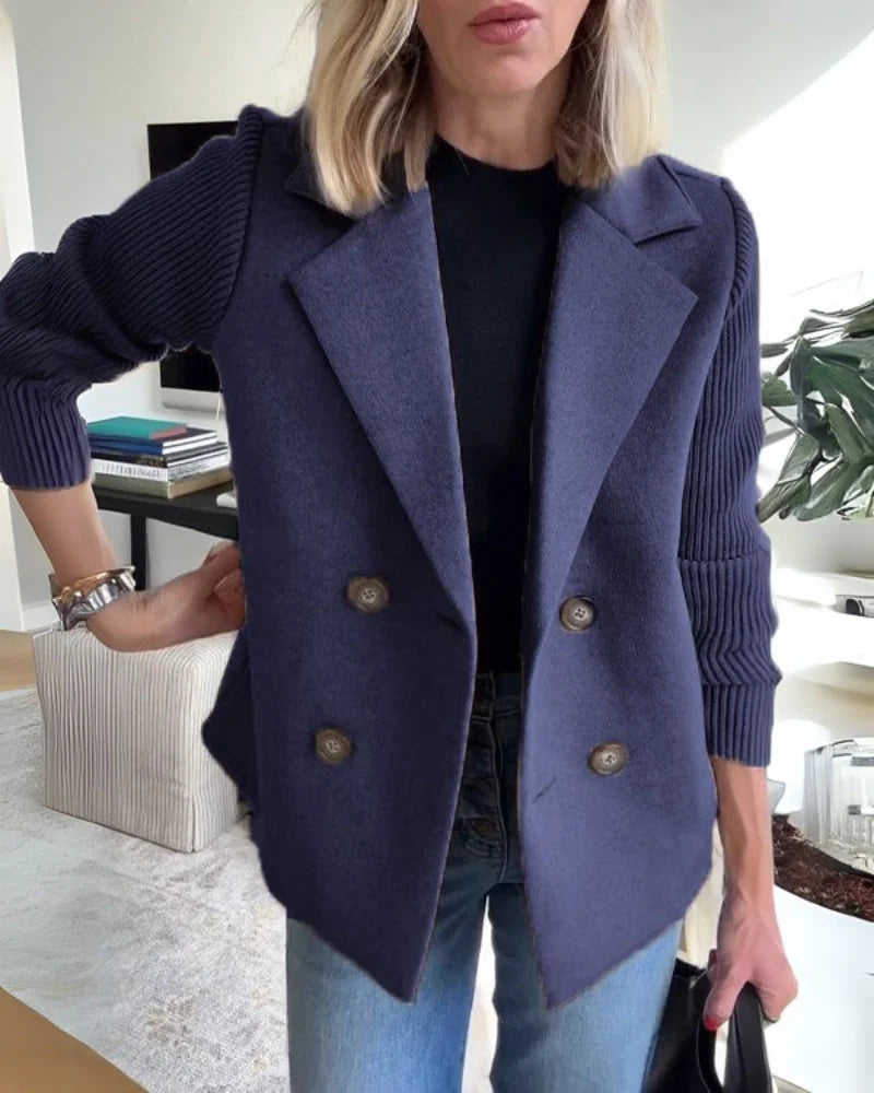 Deborah knit-sleeve wool blazer styled with jeans