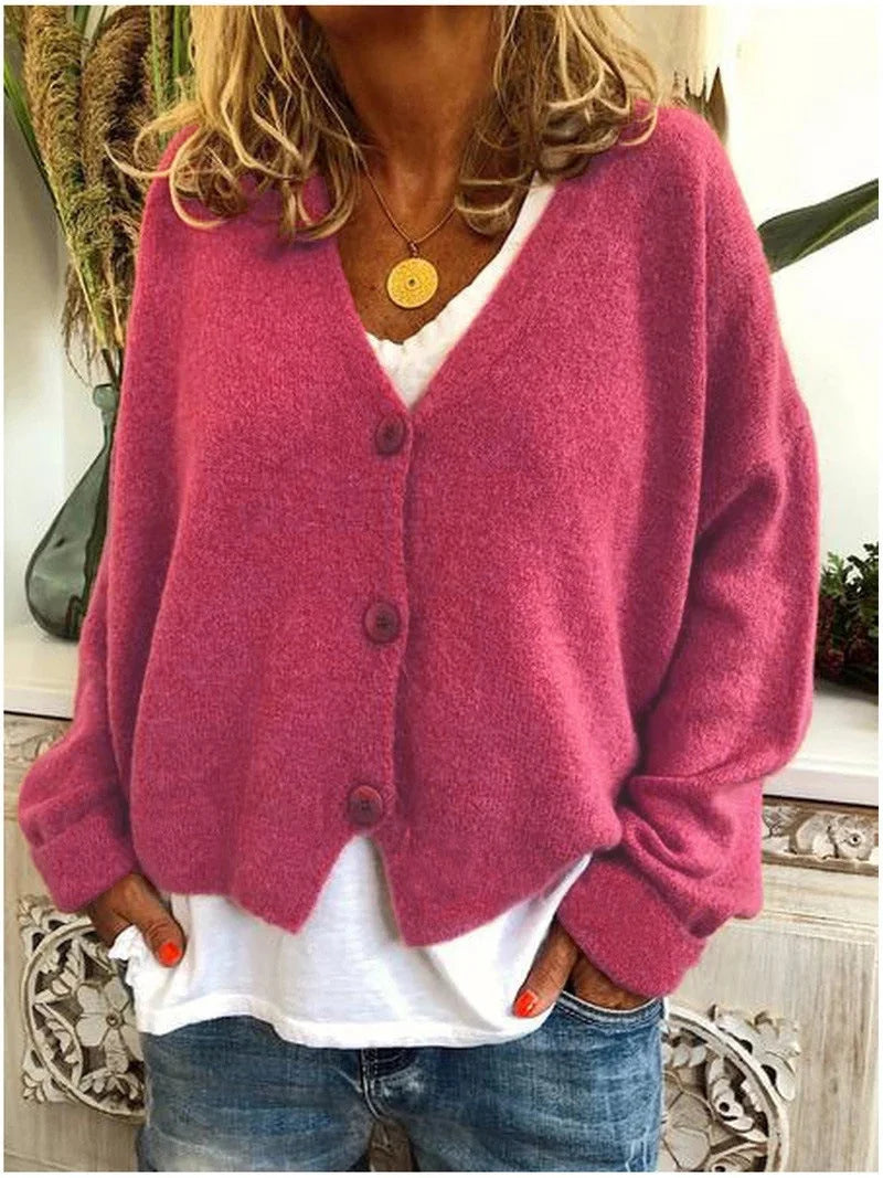 Belinda cozy knit cardigan worn as a warm layer