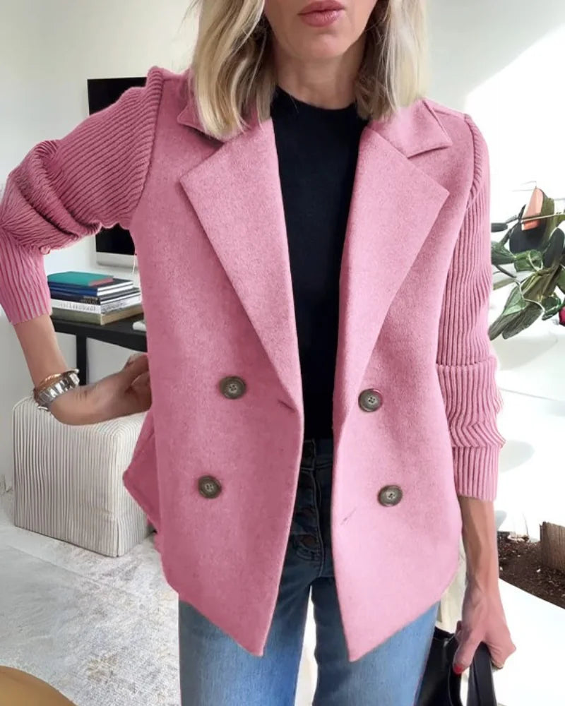 Deborah knit-sleeve wool blazer styled with jeans