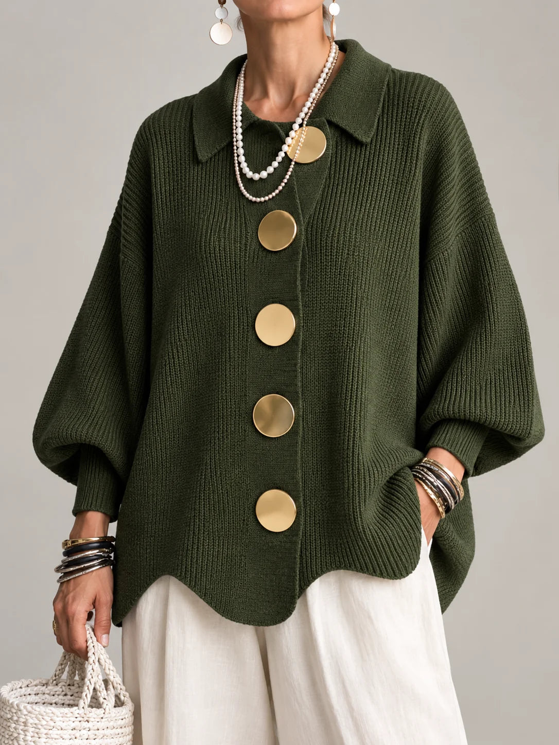 Elowen oversized collared cardigan worn relaxed