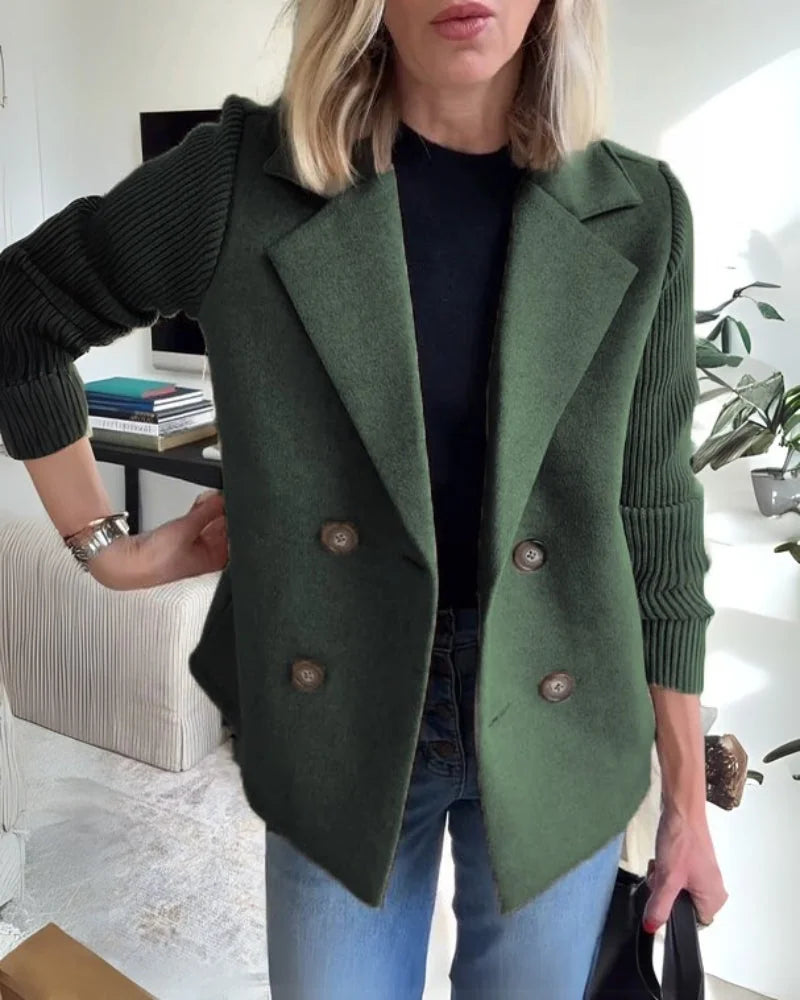Deborah knit-sleeve wool blazer styled with jeans
