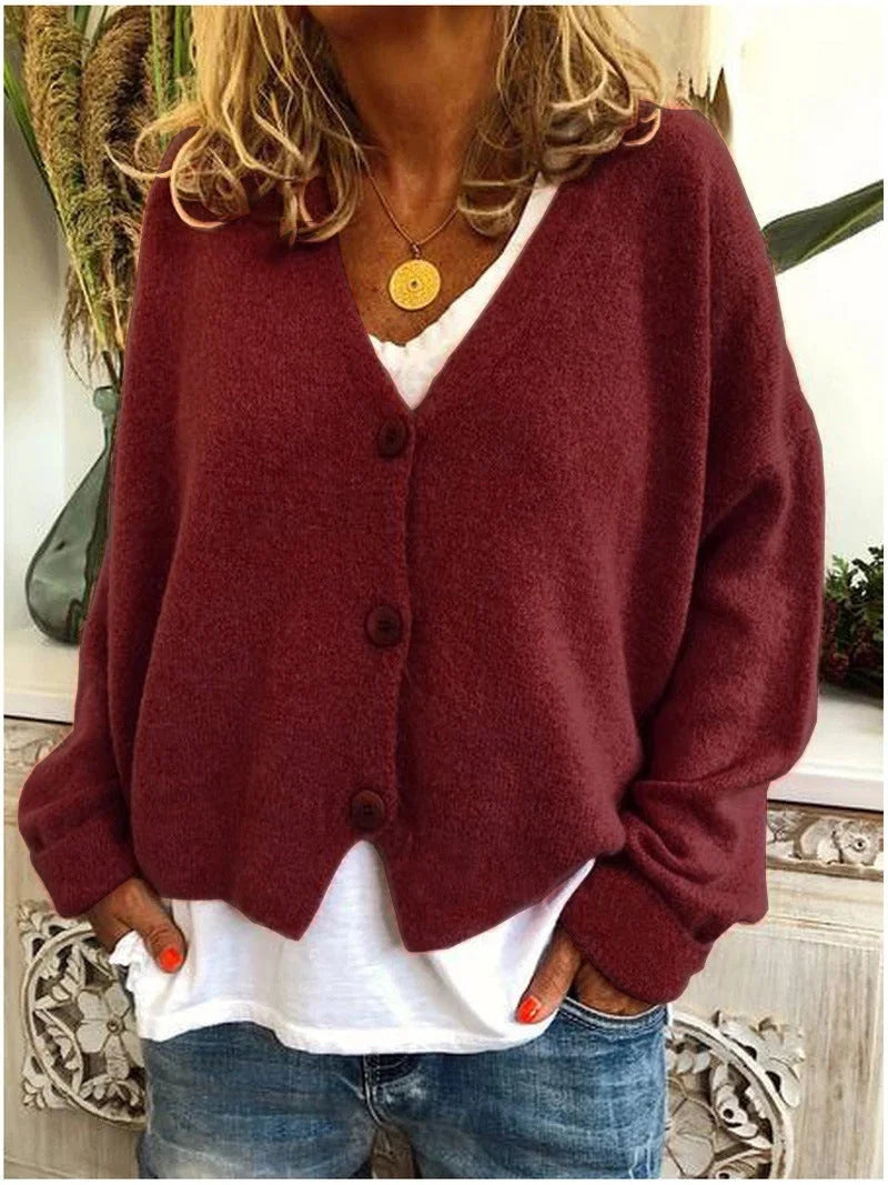 Belinda cozy knit cardigan worn as a warm layer