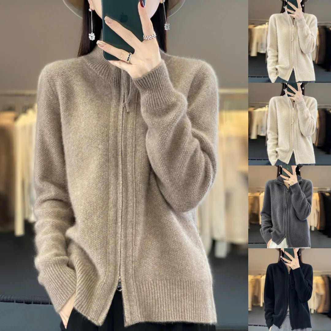 Winnie soft zip-up cardigan worn casually