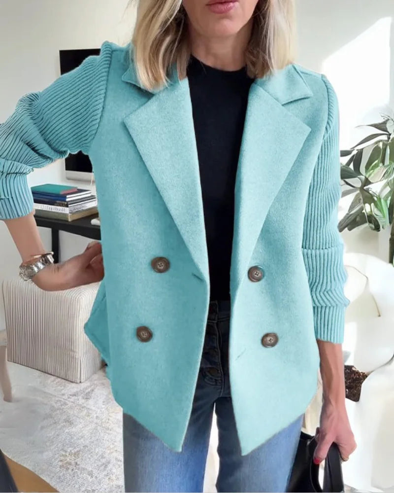 Deborah knit-sleeve wool blazer styled with jeans