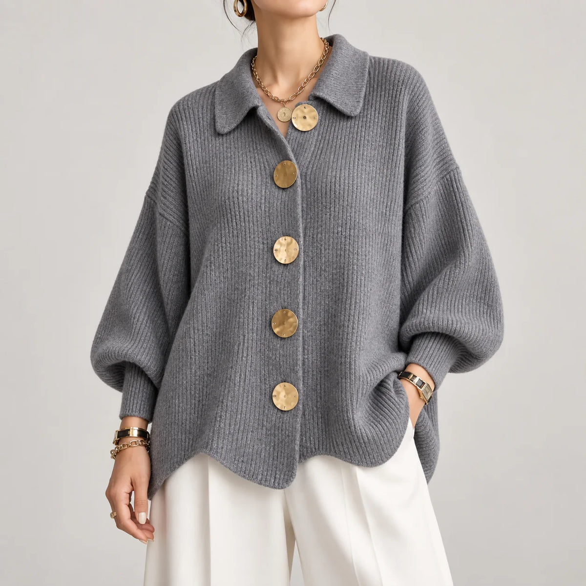 Elowen oversized collared cardigan worn relaxed