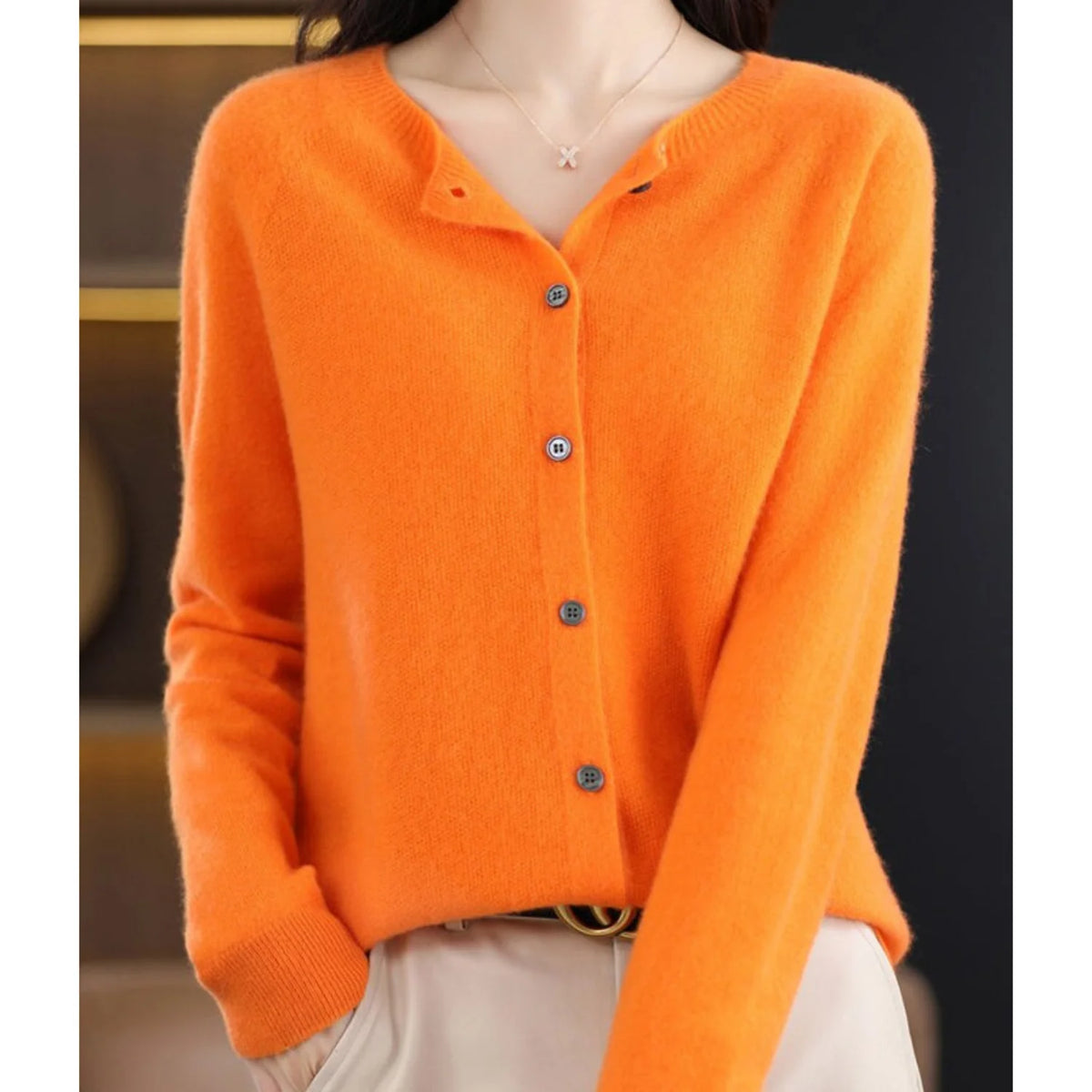 Charlene merino wool cardigan styled for work or casual