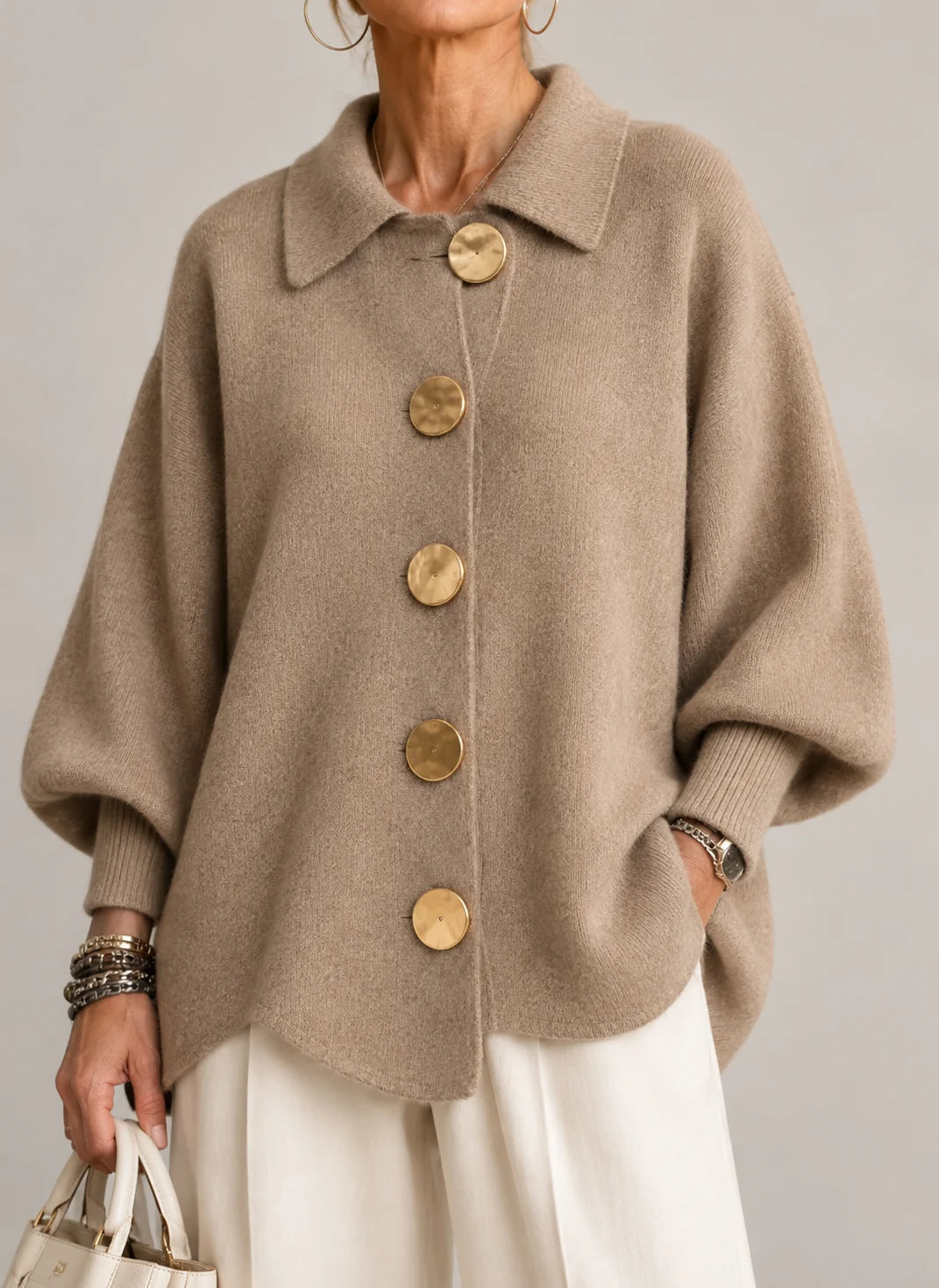 Elowen oversized collared cardigan worn relaxed