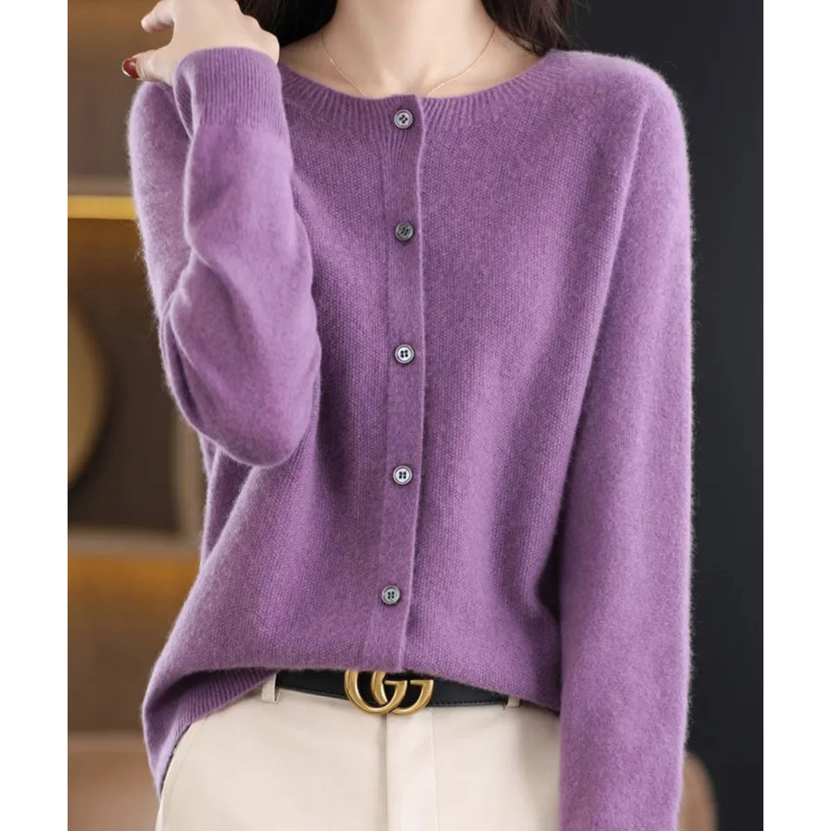 Charlene merino wool cardigan styled for work or casual