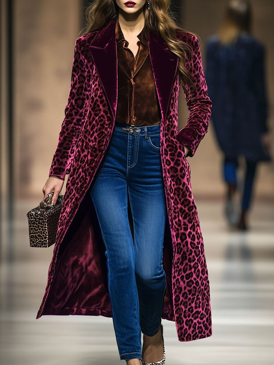 Leopard Print Colorblock Velvet Coat