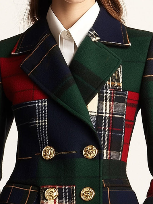 Casual Lapel Plaid Double-Breasted Woolen Blazer - view 2