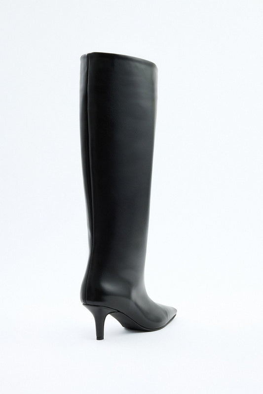 Mona - Black Leather Knee-High Boots - view 2