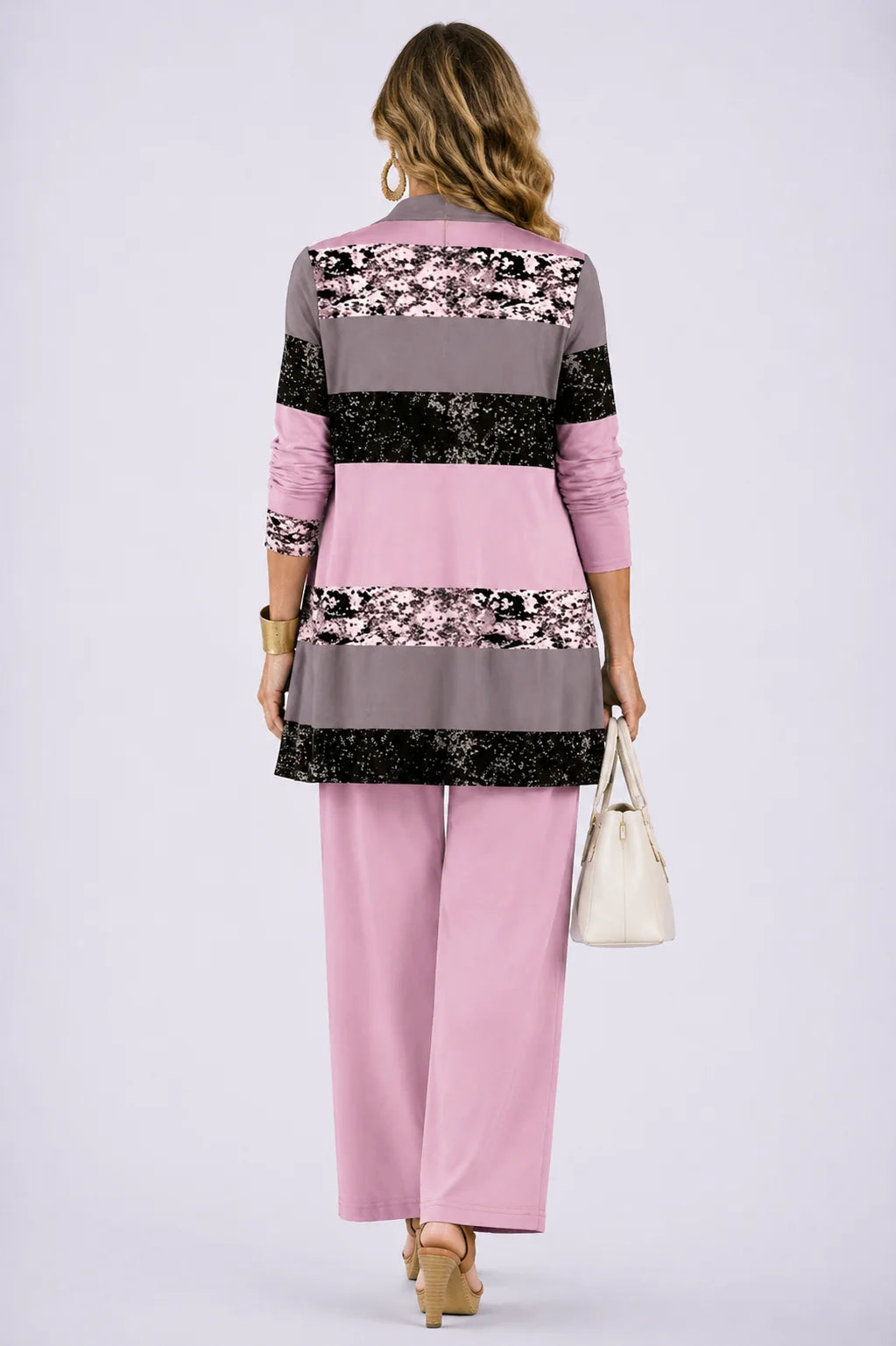 Karen - Lace-Stripe Three-Piece Pant Set