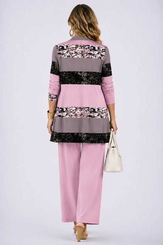 Karen - Lace-Stripe Three-Piece Pant Set
