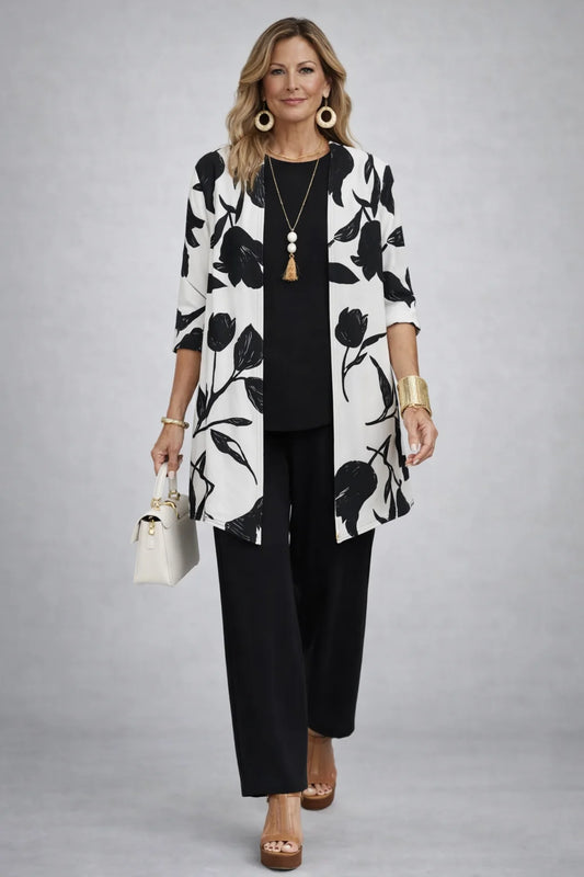 Lois - Leaf-Print Three-Piece Pant Set