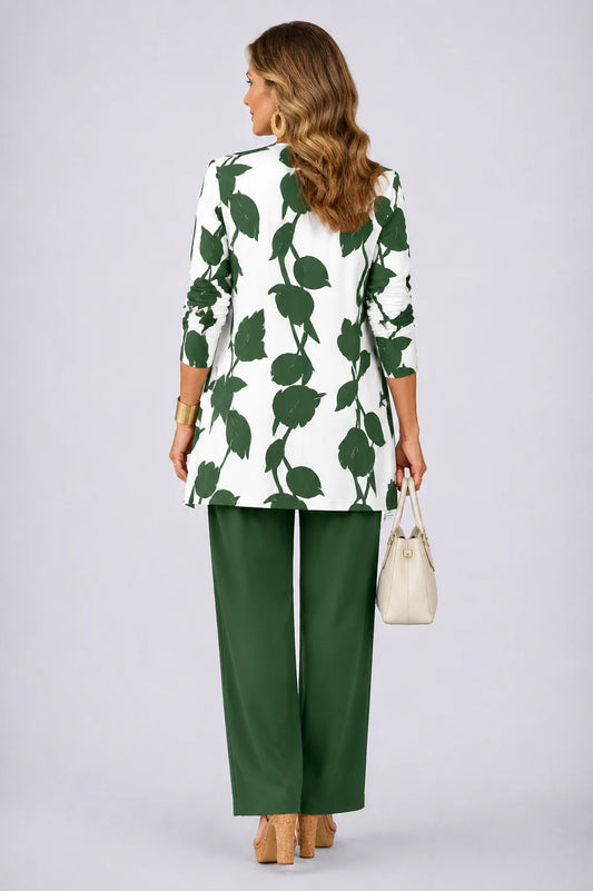Norma - Leaf-Print Three-Piece Pant Set