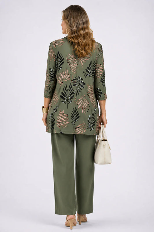 Shirley - Leaf-Print Three-Piece Pant Set
