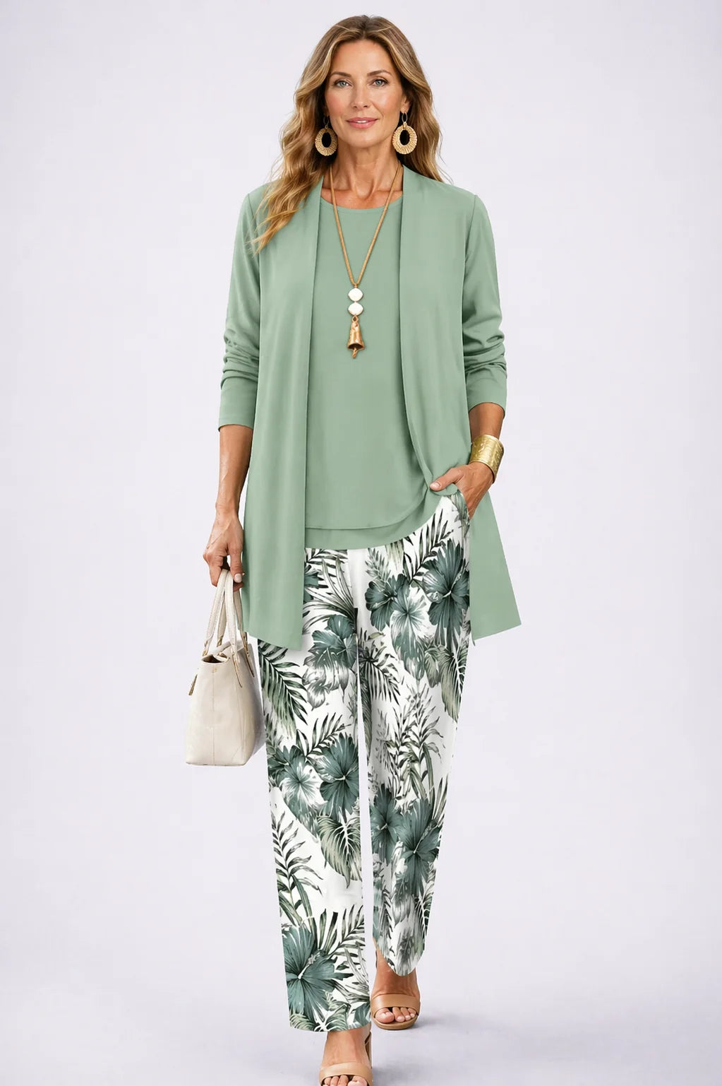 Bernice - Leaf-Trouser Three-Piece Pant Set