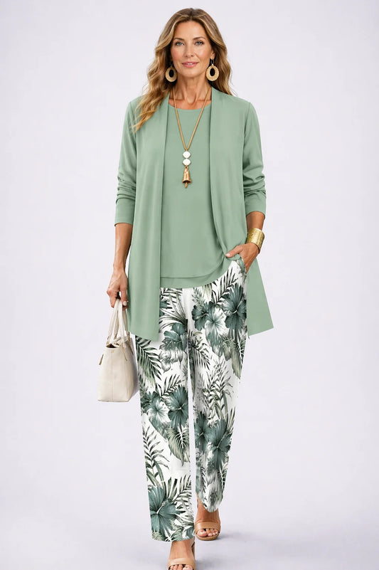 Bernice - Leaf-Trouser Three-Piece Pant Set