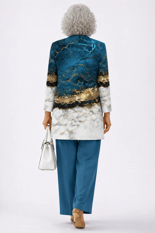 Yolande - Marble-Print Three-Piece Pant Set